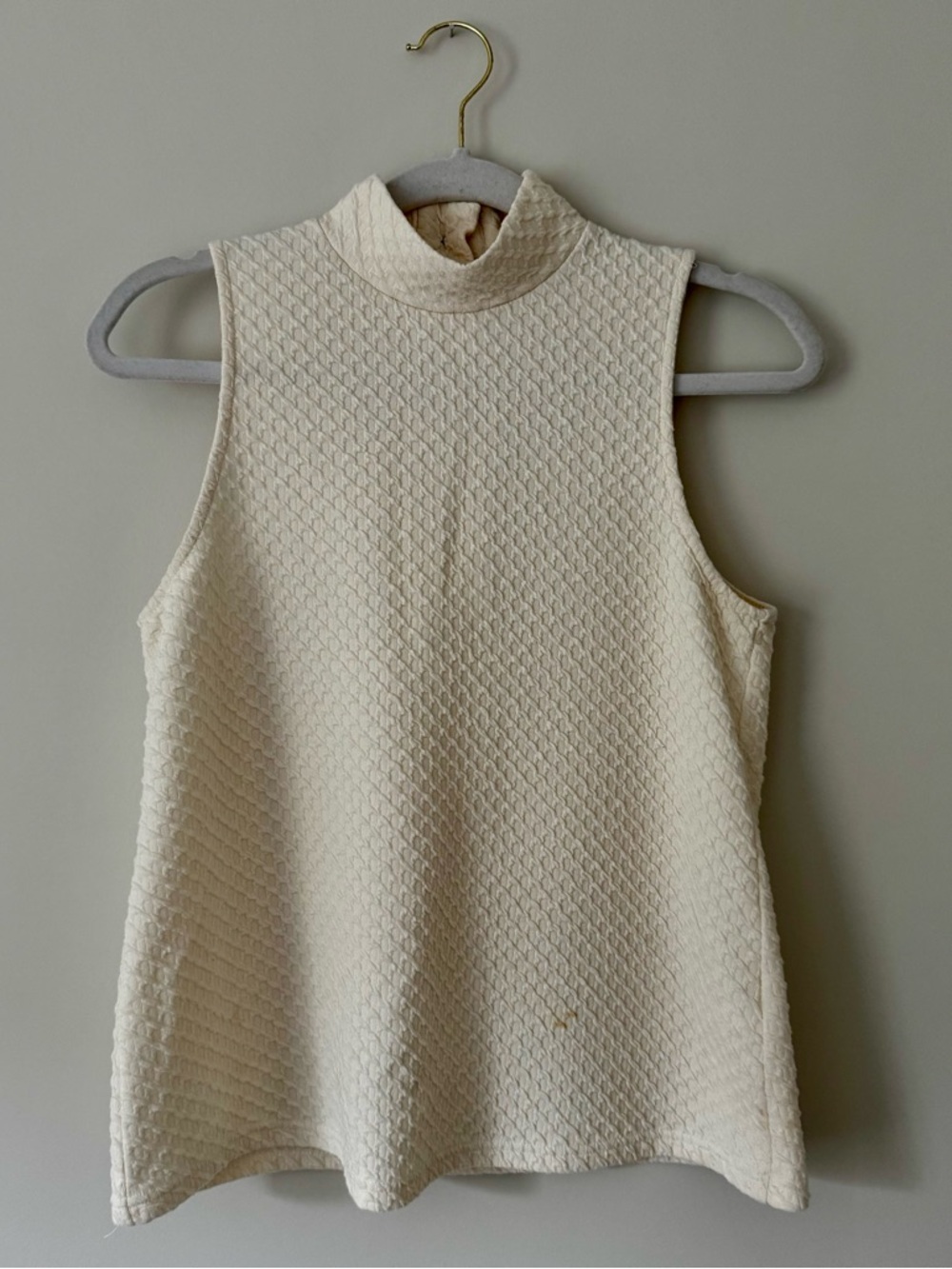 Anthropologie Eri + Ali Textured High Neck Top Button Back, Ivory – Small